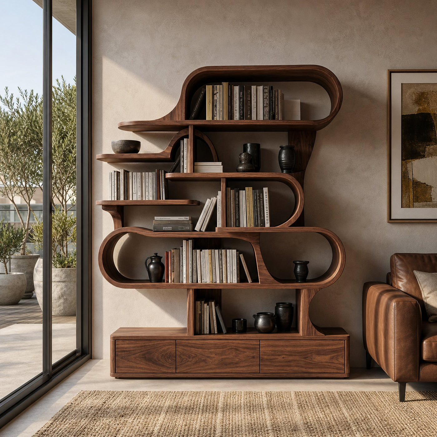 Modern Sculptural Bookshelf With Curved Design For Living Room Or Office - product view 7