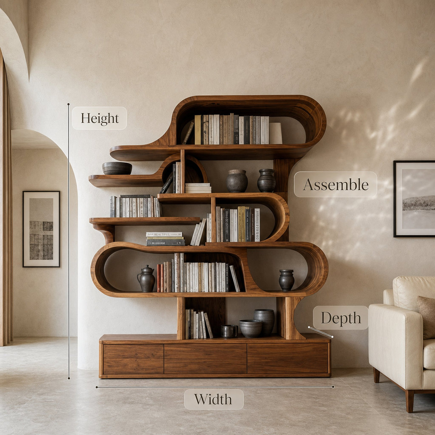 Modern Sculptural Bookshelf With Curved Design For Living Room Or Office - product view 8