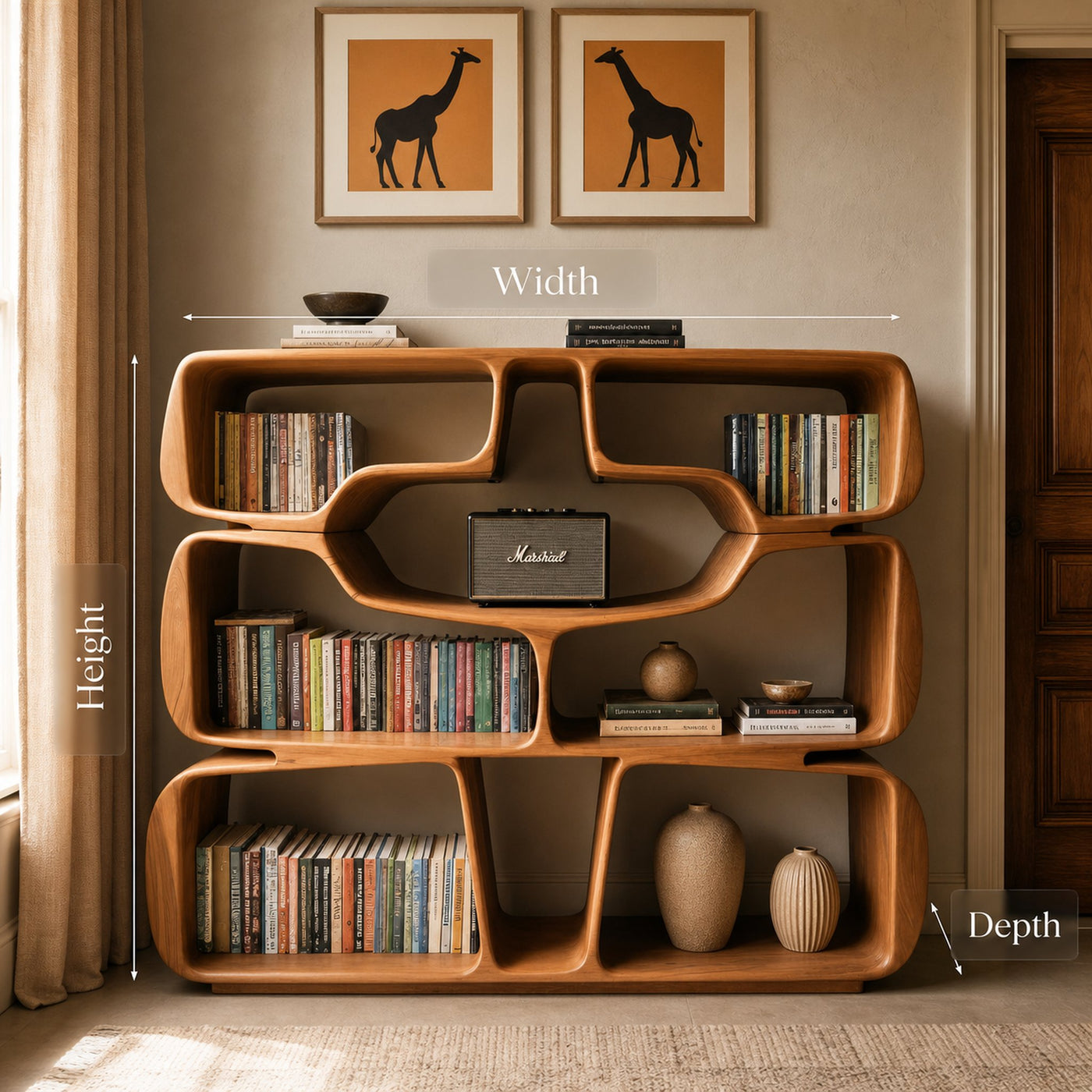 Modern Sculptural Bookshelf With Organic Curves For Living Room - product view 6