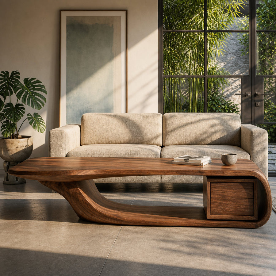 Modern Sculptural Coffee Table With Curved Design For Home Office