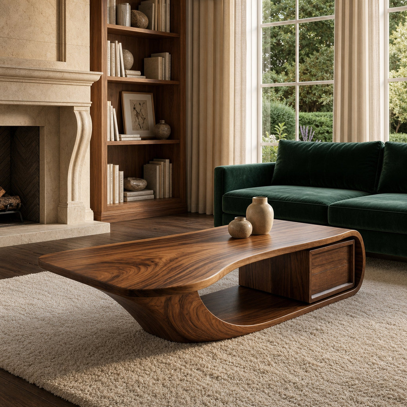 Modern Sculptural Coffee Table With Curved Design For Home Office - product view 6