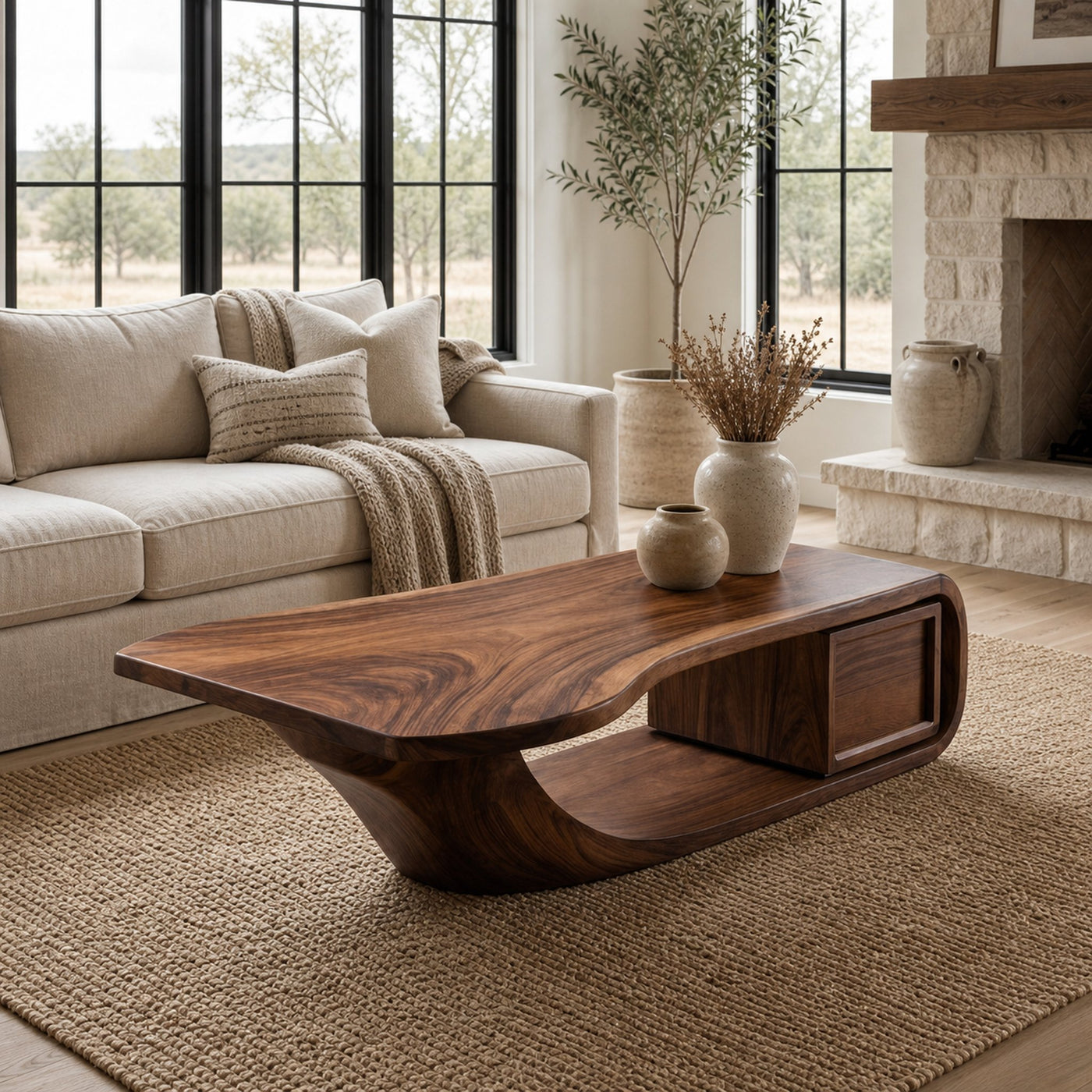 Modern Sculptural Coffee Table With Curved Design For Home Office - product view 7