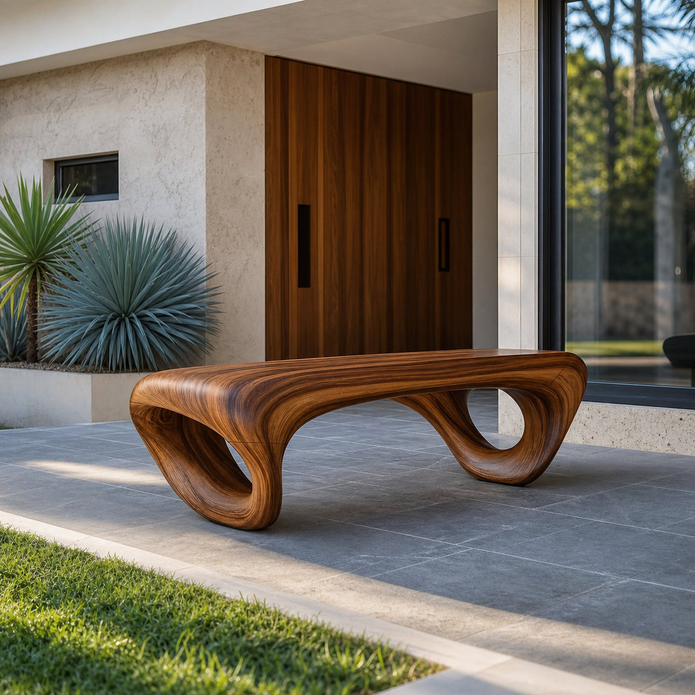 Modern Sculptural Outdoor Bench For Patio Or Garden Decor