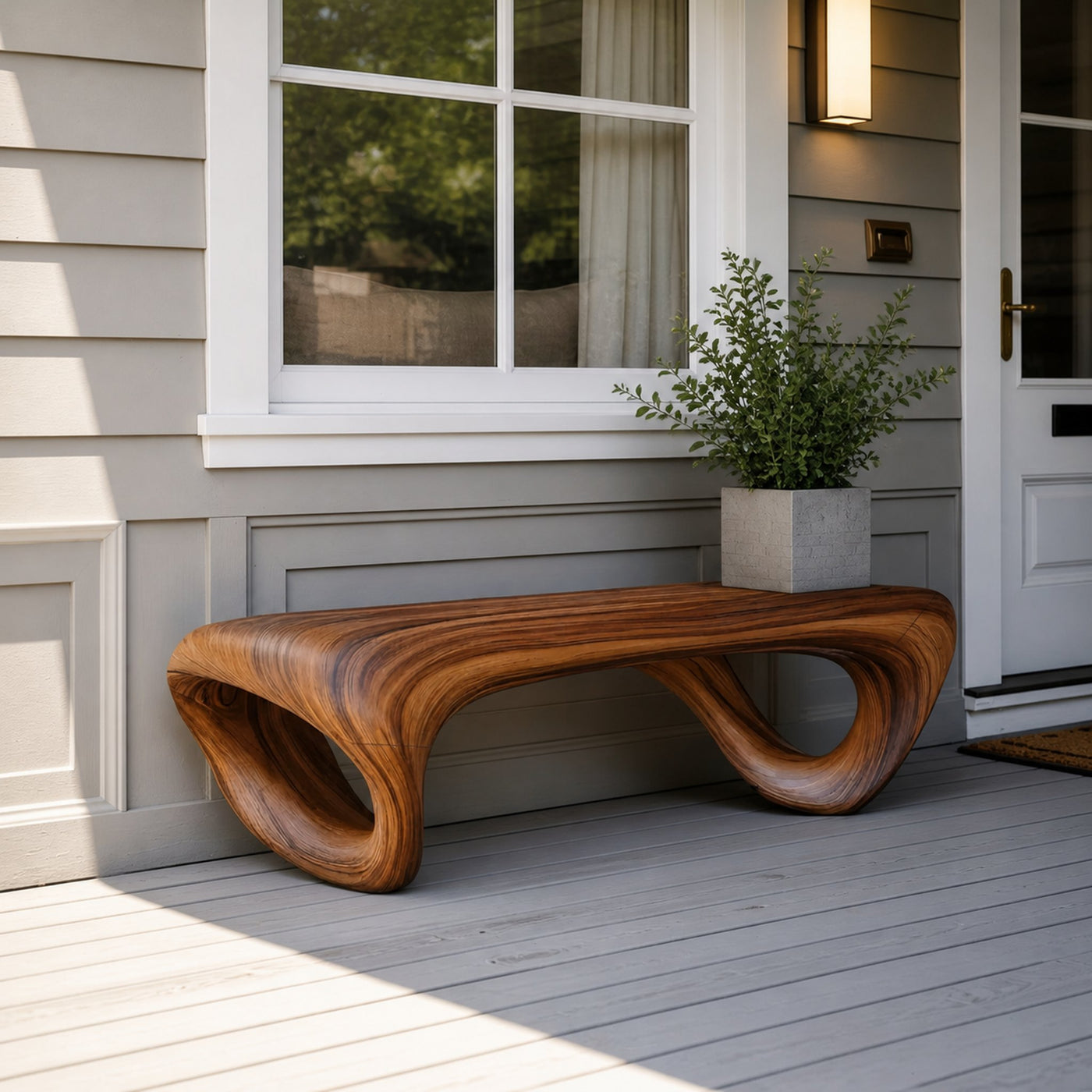 Modern Sculptural Outdoor Bench For Patio Or Garden Decor - product view 6