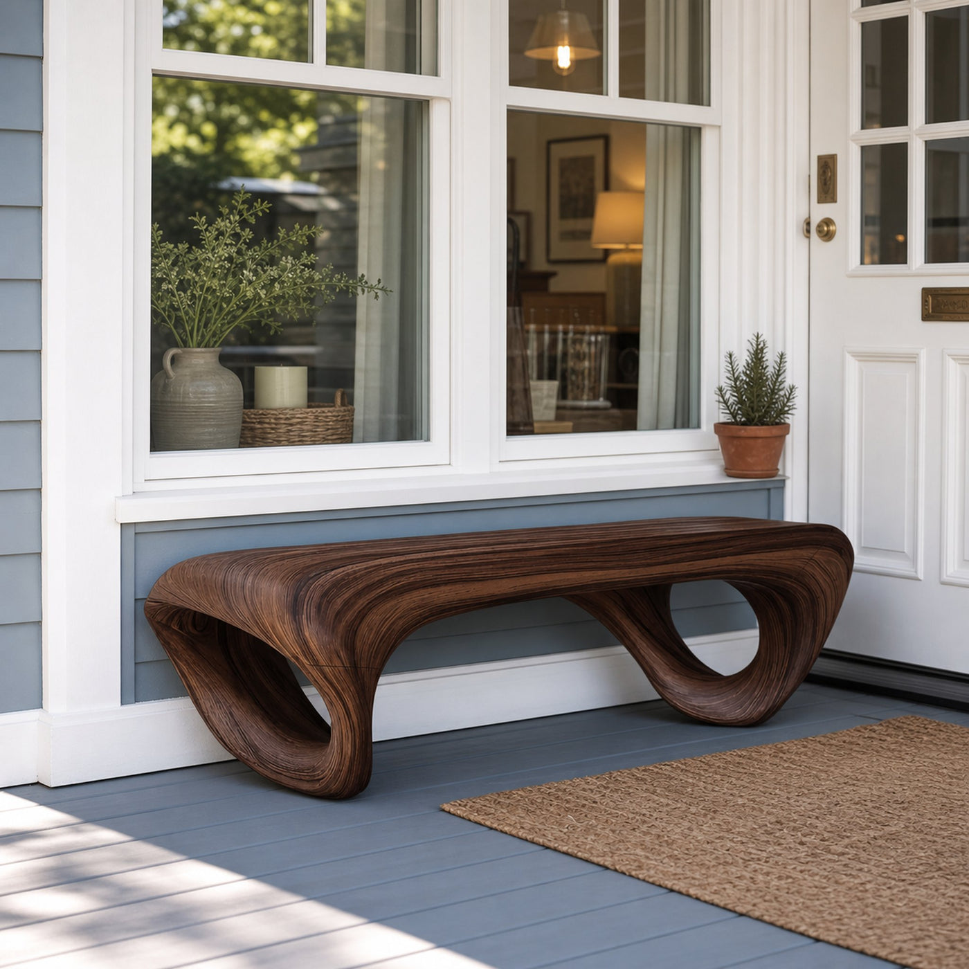 Modern Sculptural Outdoor Bench For Patio Or Garden Decor - product view 7