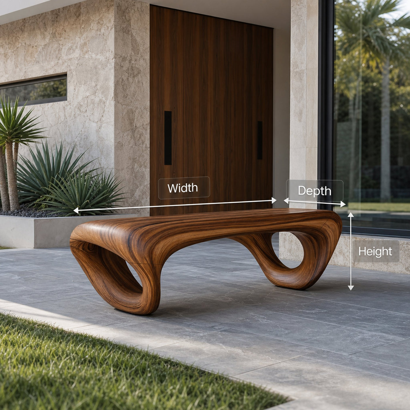 Modern Sculptural Outdoor Bench For Patio Or Garden Decor - product view 8