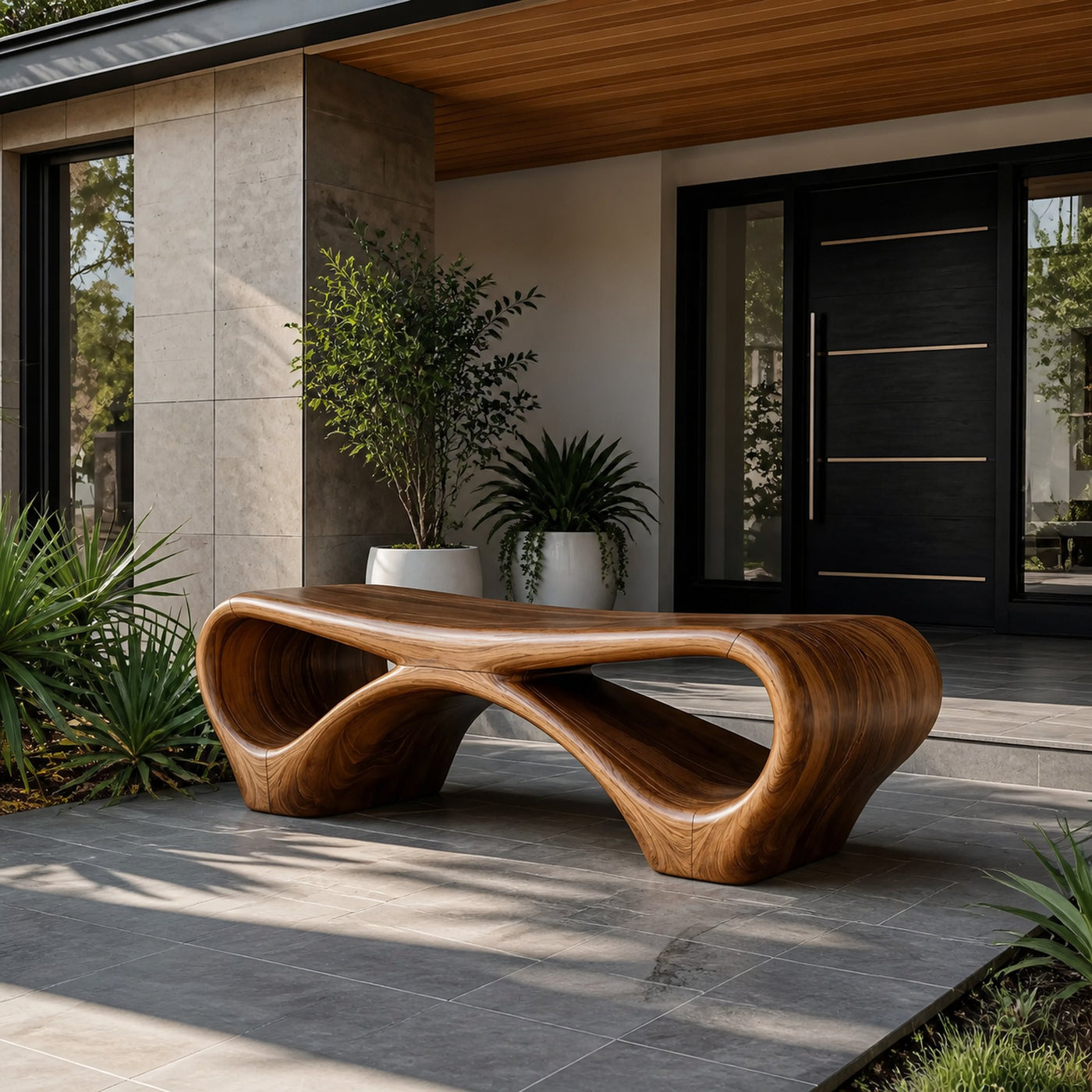Modern Sculptural Outdoor Bench With Curved Design For Garden