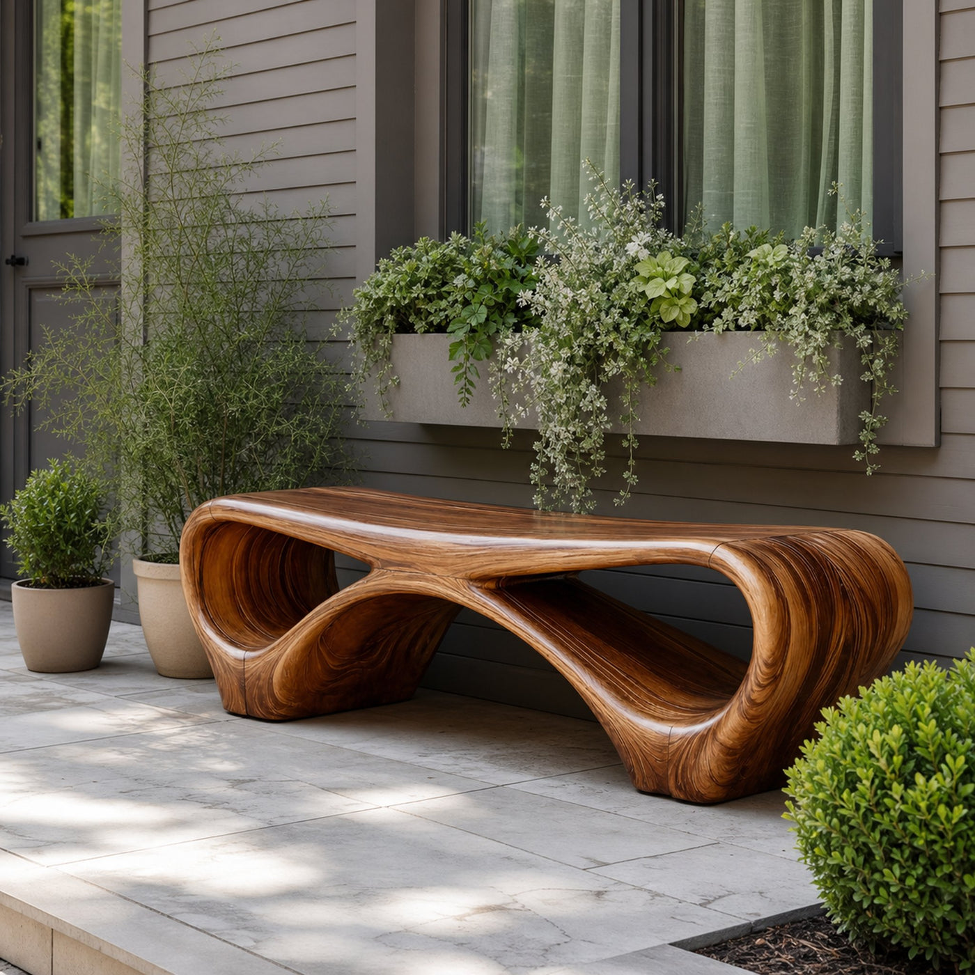 Modern Sculptural Outdoor Bench With Curved Design For Garden - product view 6