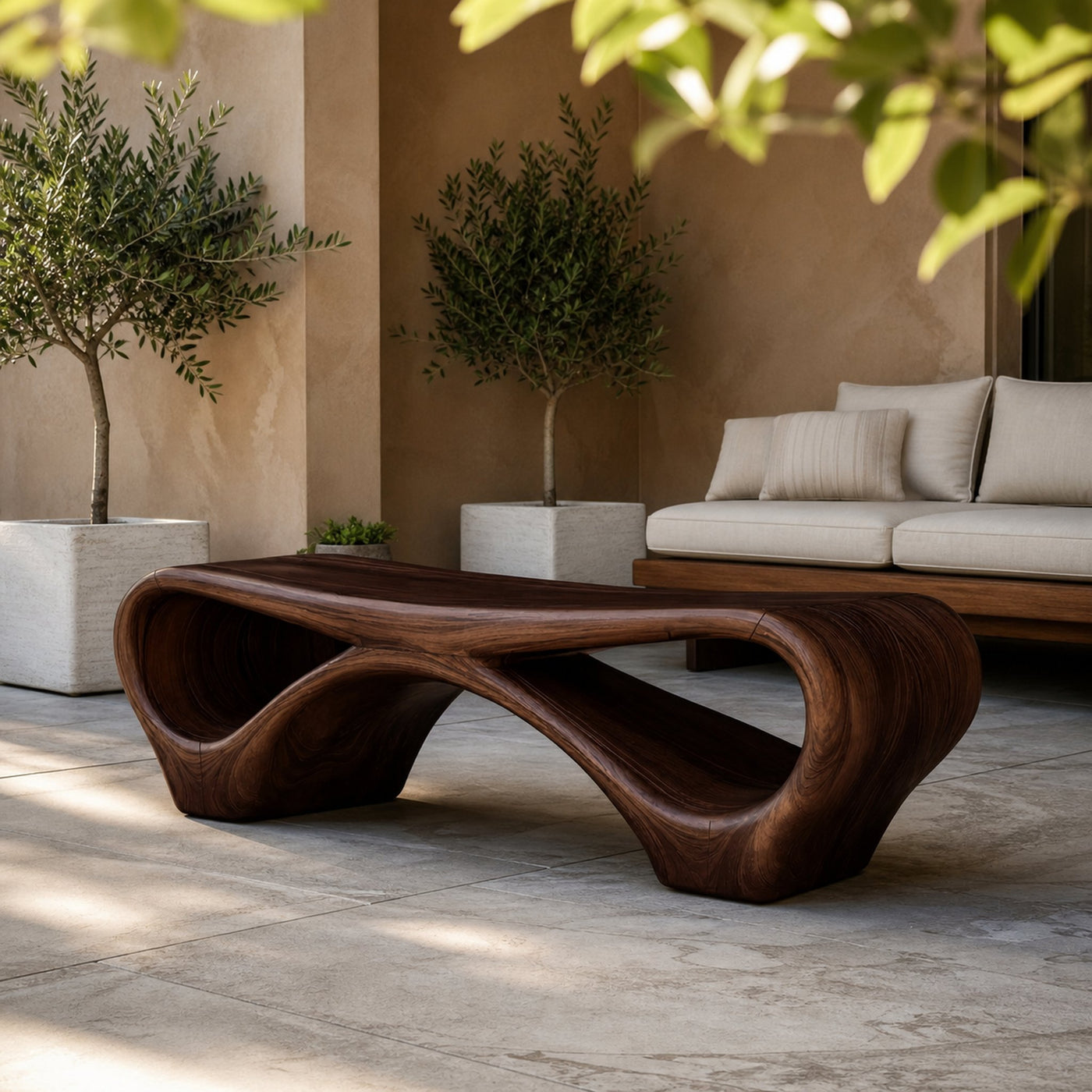 Modern Sculptural Outdoor Bench With Curved Design For Garden - product view 7