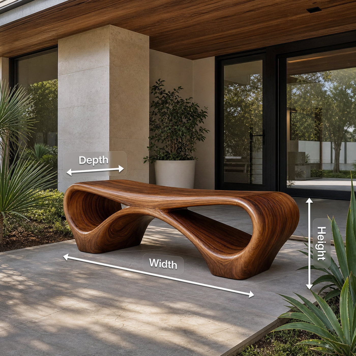 Modern Sculptural Outdoor Bench With Curved Design For Garden - product view 8