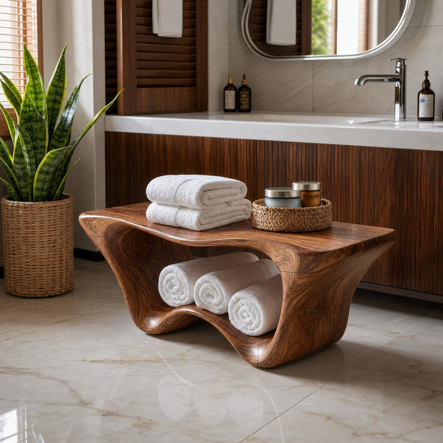 Modern Sculptural Shower Bench Two Tier For Bathroom Decor