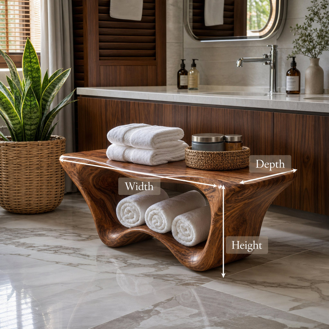 Modern Sculptural Shower Bench Two Tier For Bathroom Decor - product view 6