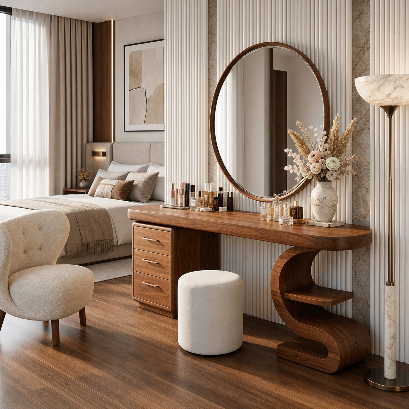 Modern Sculptural Vanity Table For Dressing Area