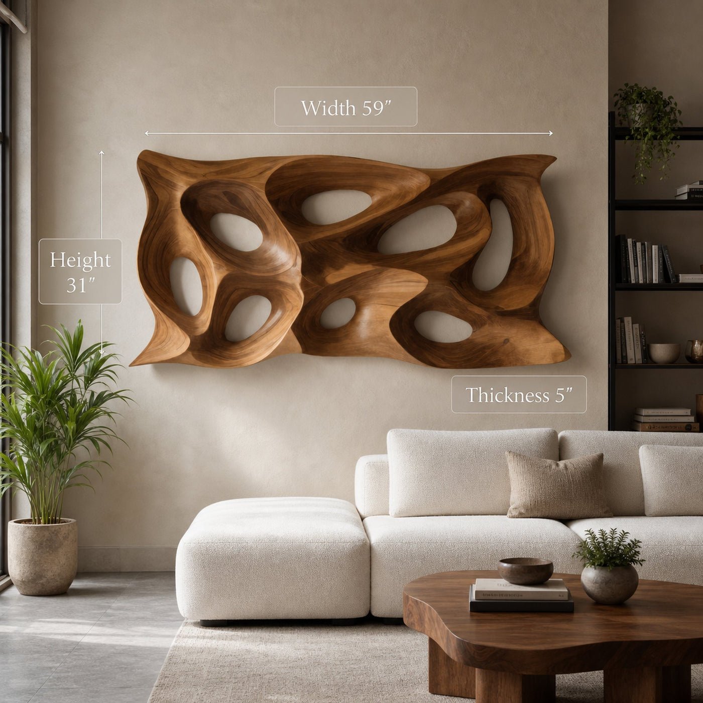 Modern Sculptural Wall Art With Abstract Carved Panel For Lounge - product view 6