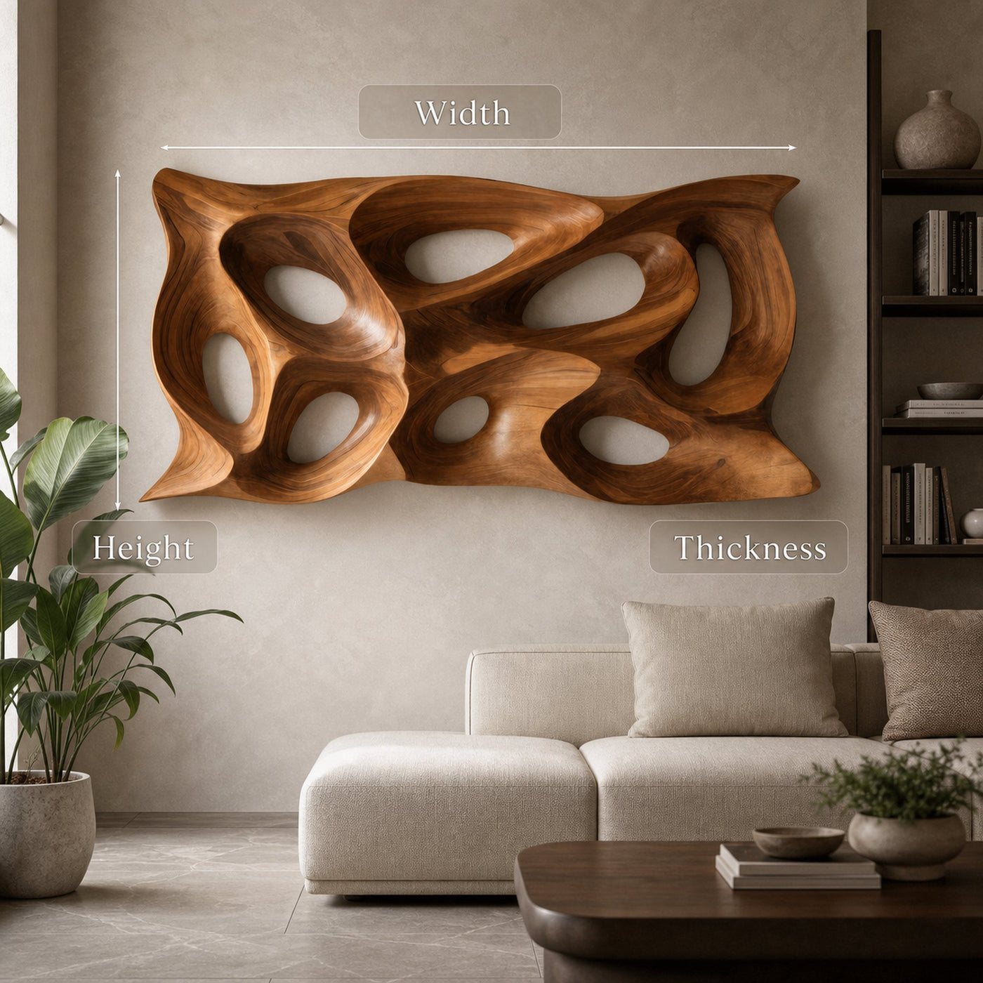 Modern Sculptural Wall Art With Abstract Carved Panel For Lounge - product view 7