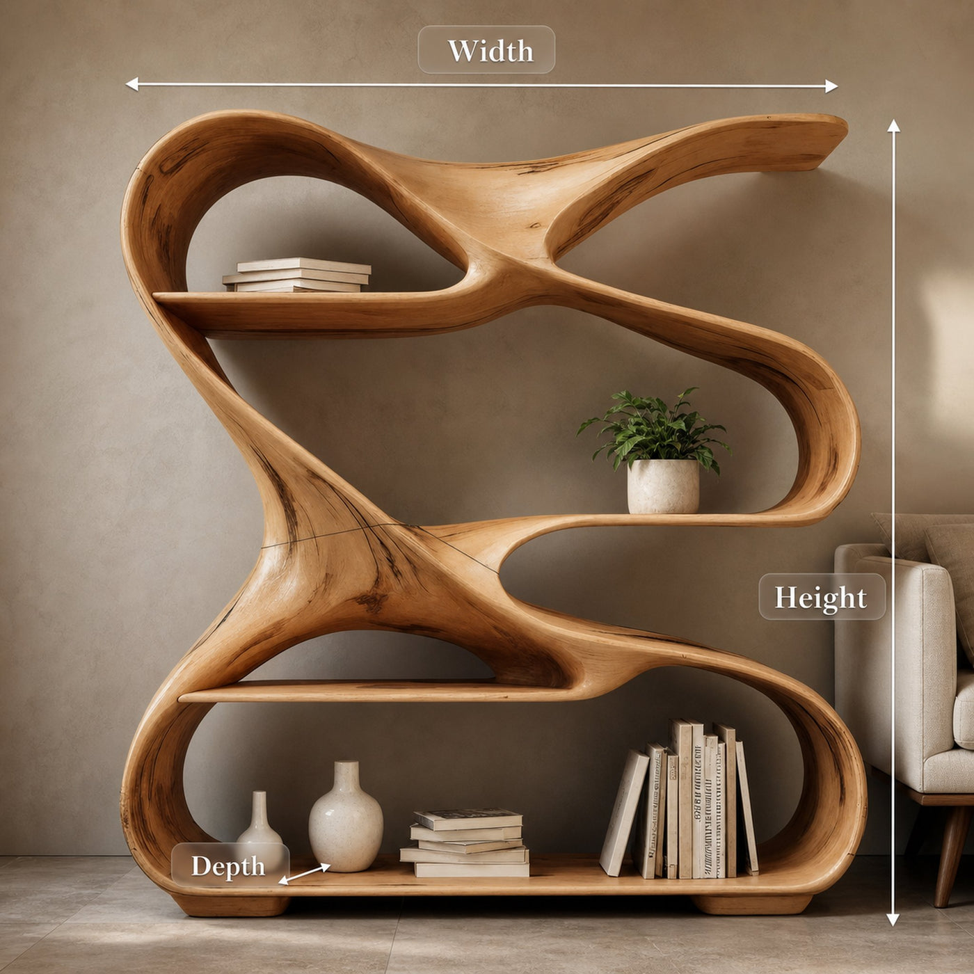 Modern Sculptural Wooden Bookshelf For Living Room Or Office Display - product view 8