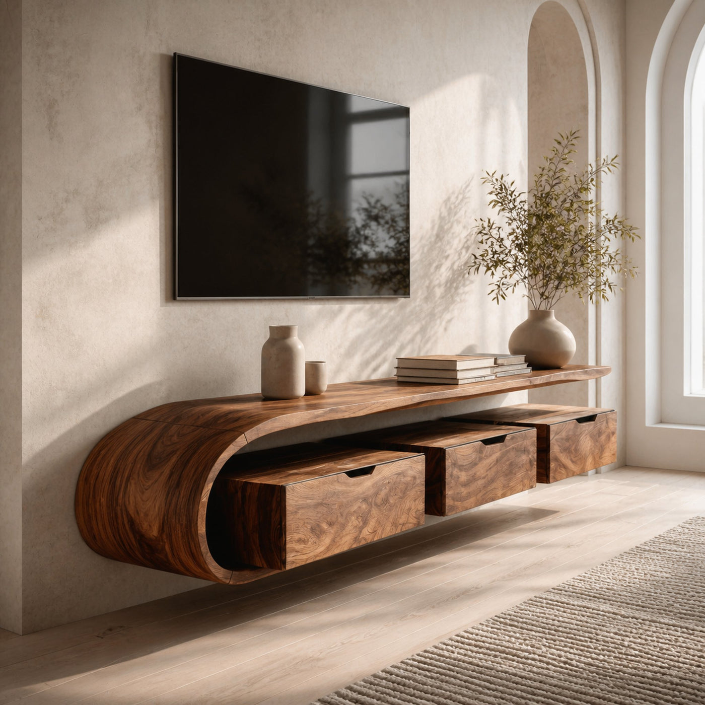 Modern TV Console Open Storage For Living Room