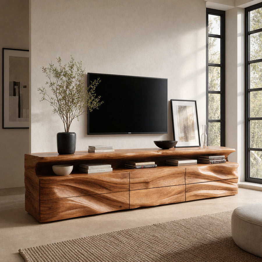 Modern TV Console With Shelf And Drawers For Living Room