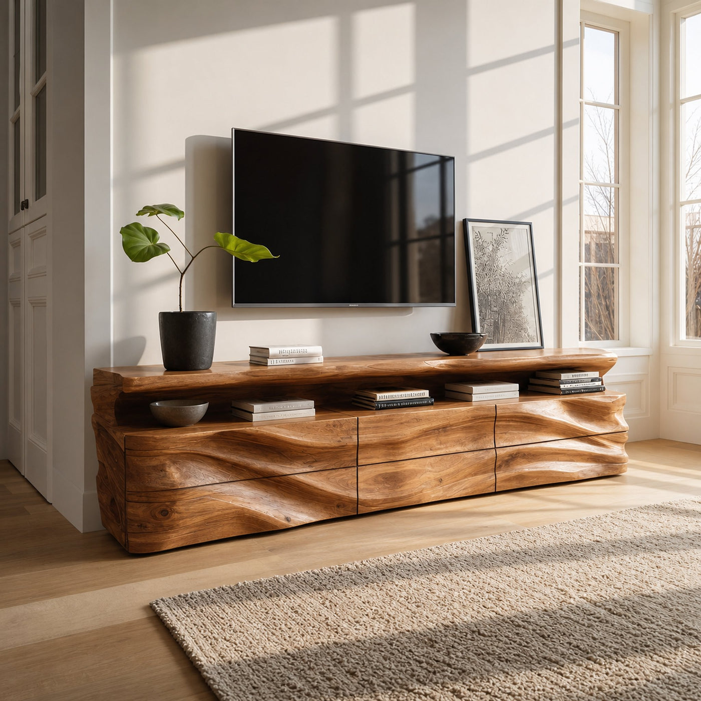 Modern TV Console With Shelf And Drawers For Living Room - product view 6