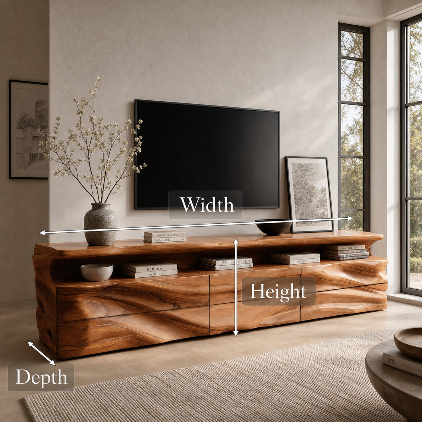 Modern TV Console With Shelf And Drawers For Living Room - product view 8