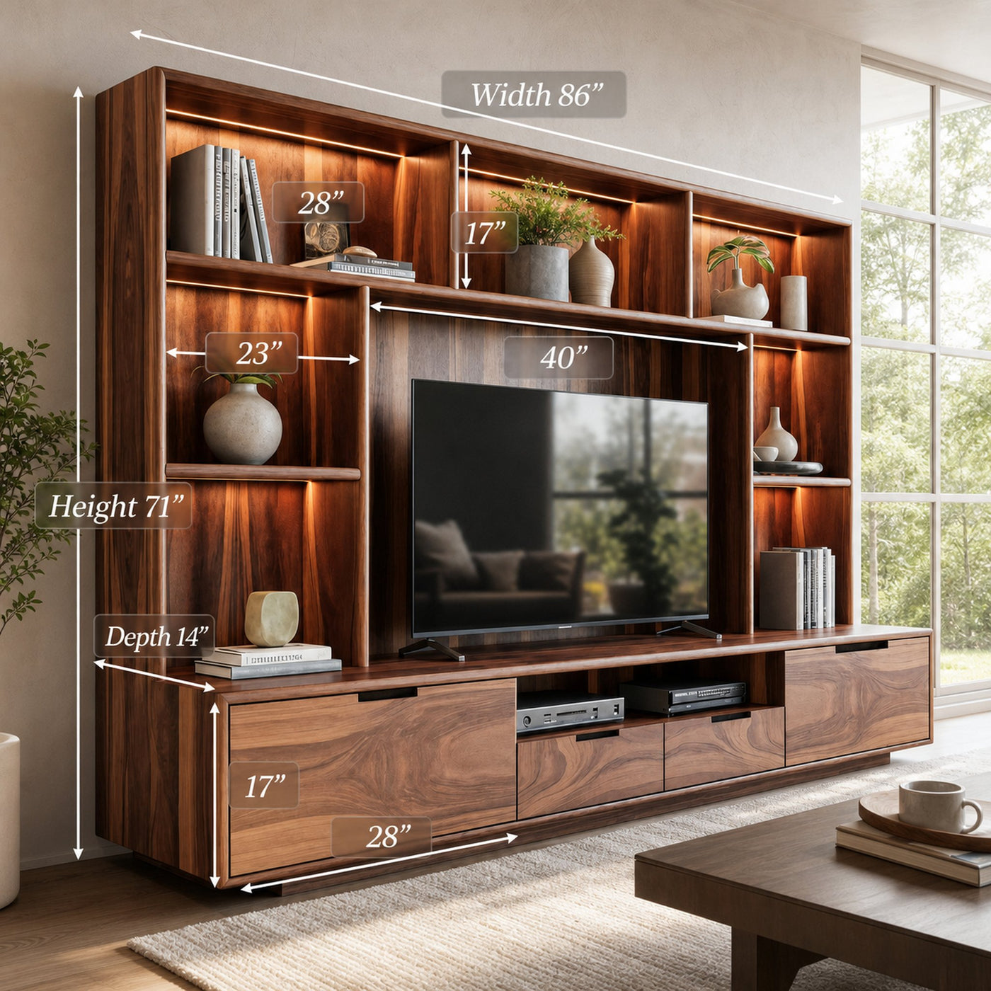 Modern TV Wall Unit With LED Shelves For Living Room - product view 6