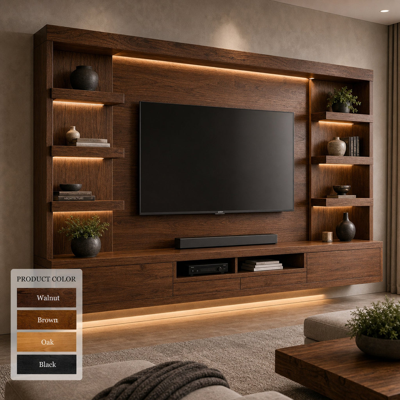 Modern TV Wall Unit With LED Shelves For Living Room - product view 7