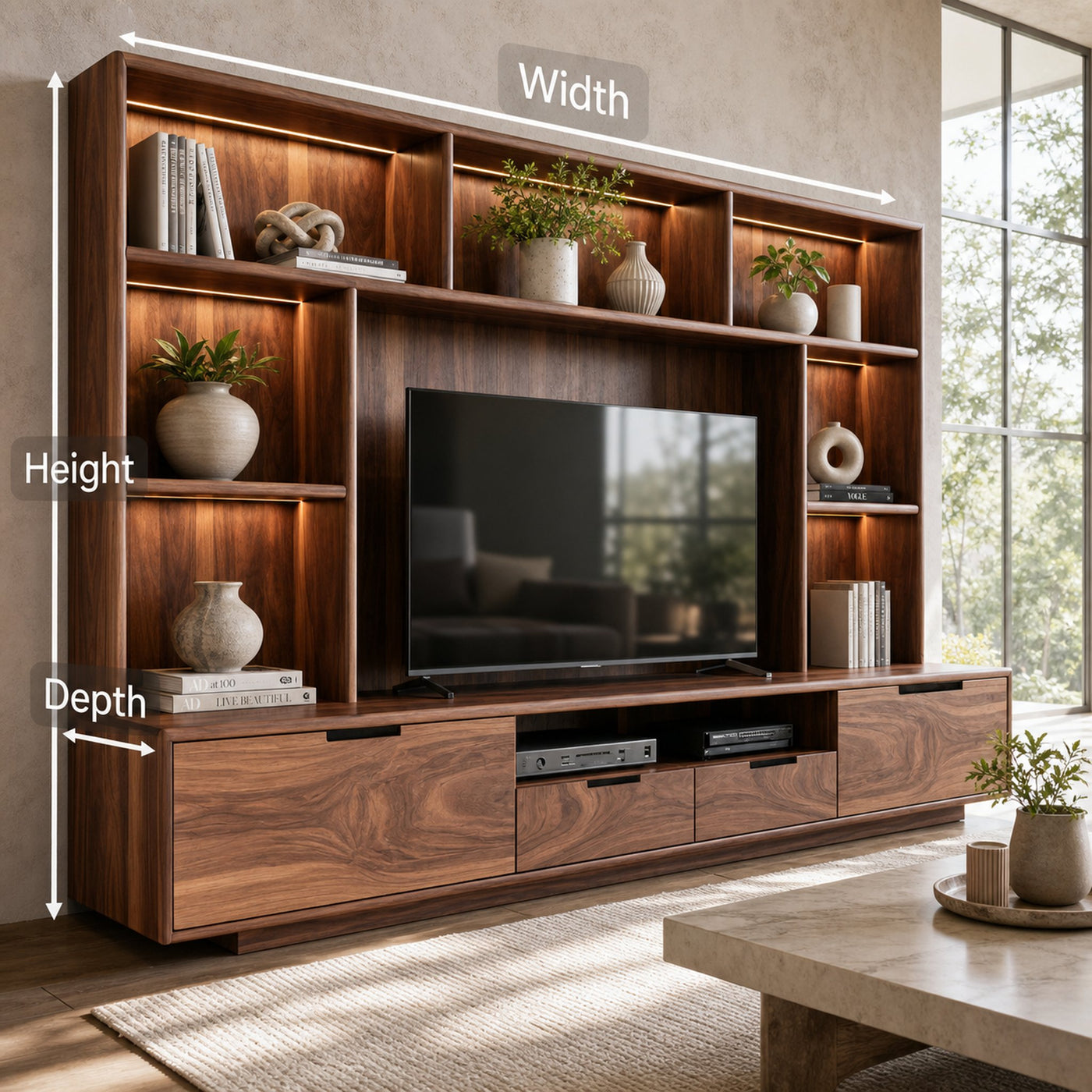 Modern TV Wall Unit With LED Shelves For Living Room - product view 8