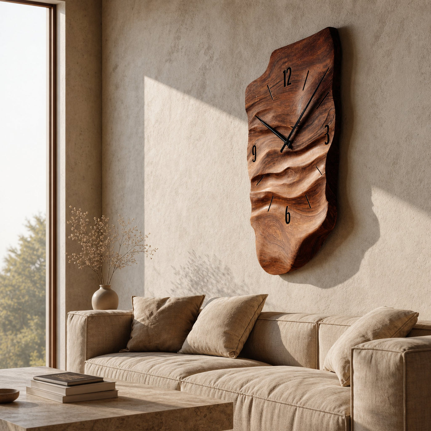 Modern Wall Clock Carved Design For Living Room Space