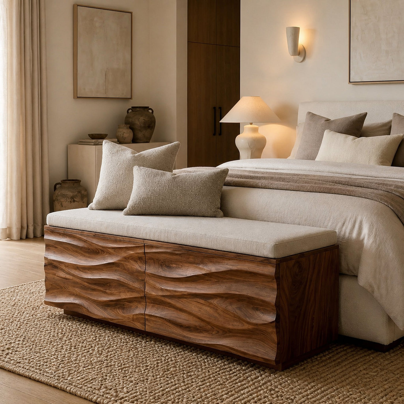 Modern Wave Storage Bench For Home Decor