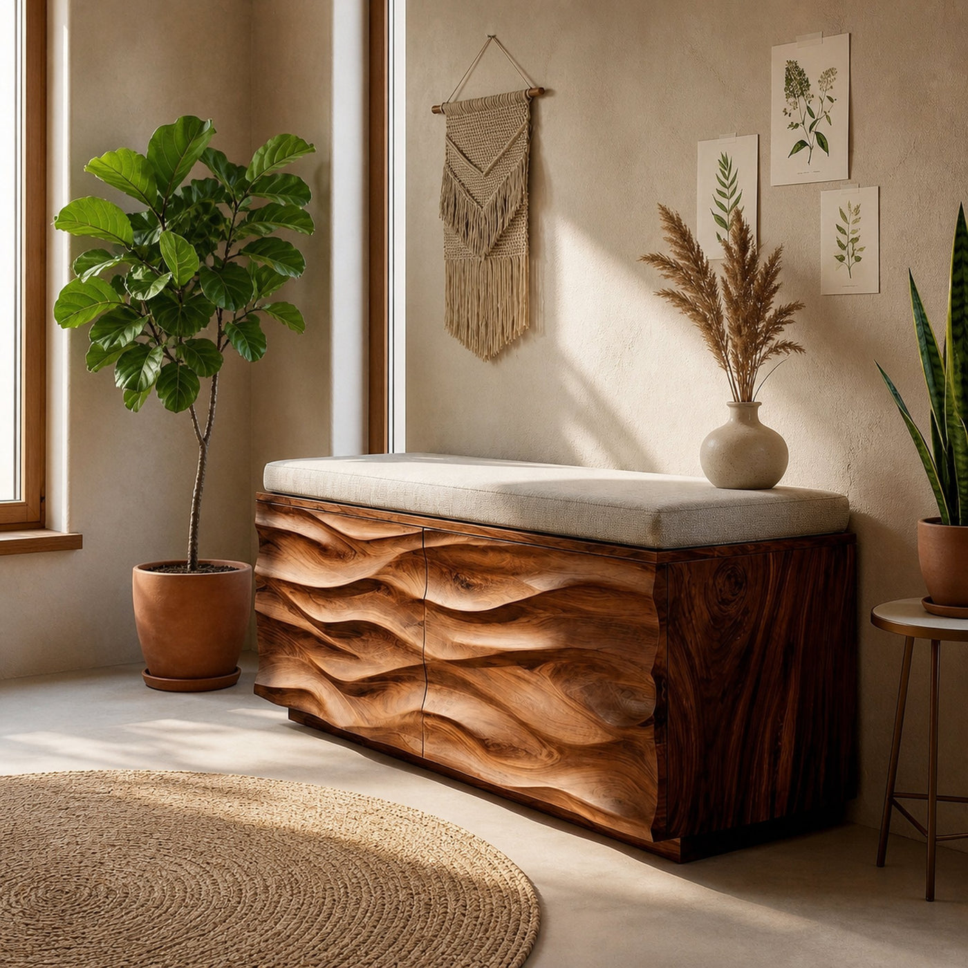 Modern Wave Storage Bench For Home Decor - product view 6