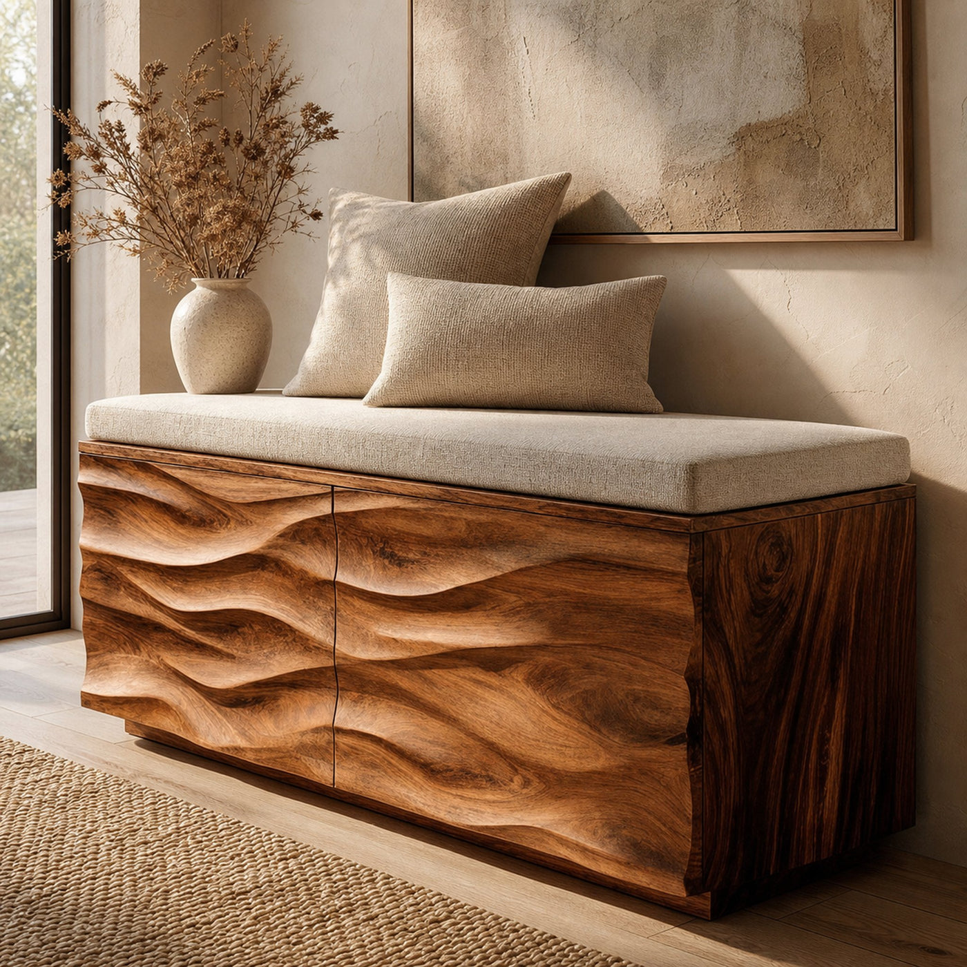 Modern Wave Storage Bench For Home Decor - product view 7