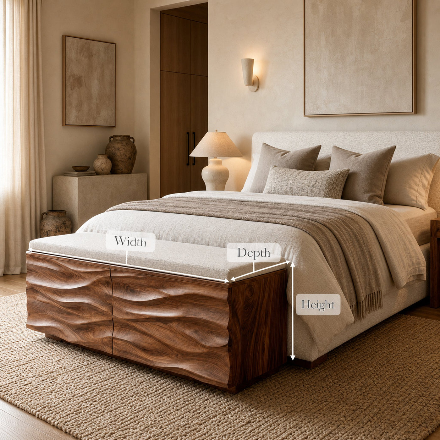 Modern Wave Storage Bench For Home Decor - product view 8