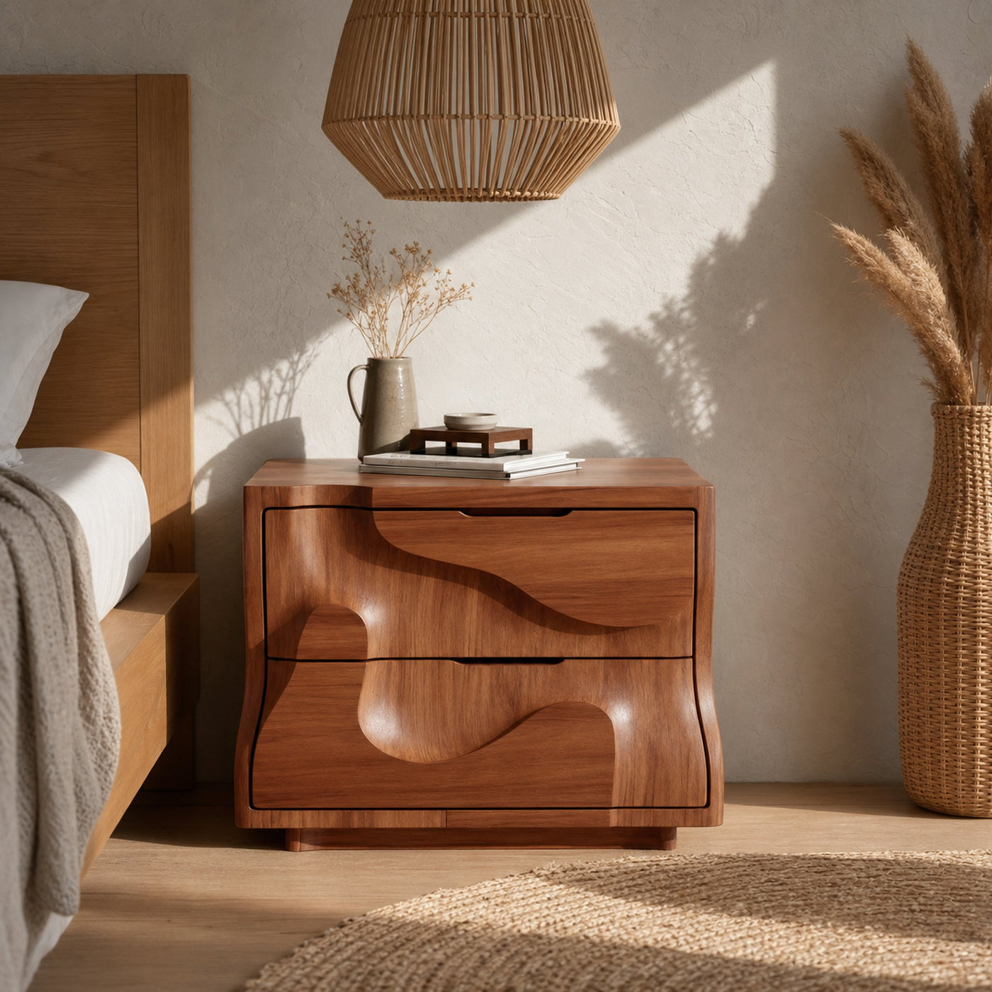 Modern Wavy Nightstand with Carved Drawer Cabinet For Bedroom And Living Room - product view 6