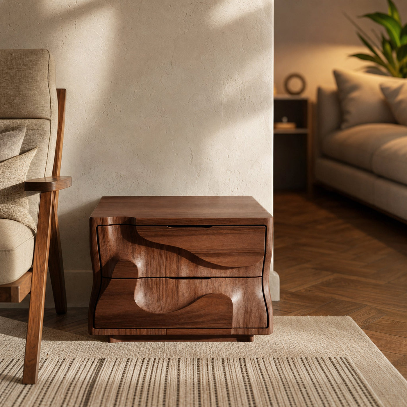 Modern Wavy Nightstand with Carved Drawer Cabinet For Bedroom And Living Room - product view 7