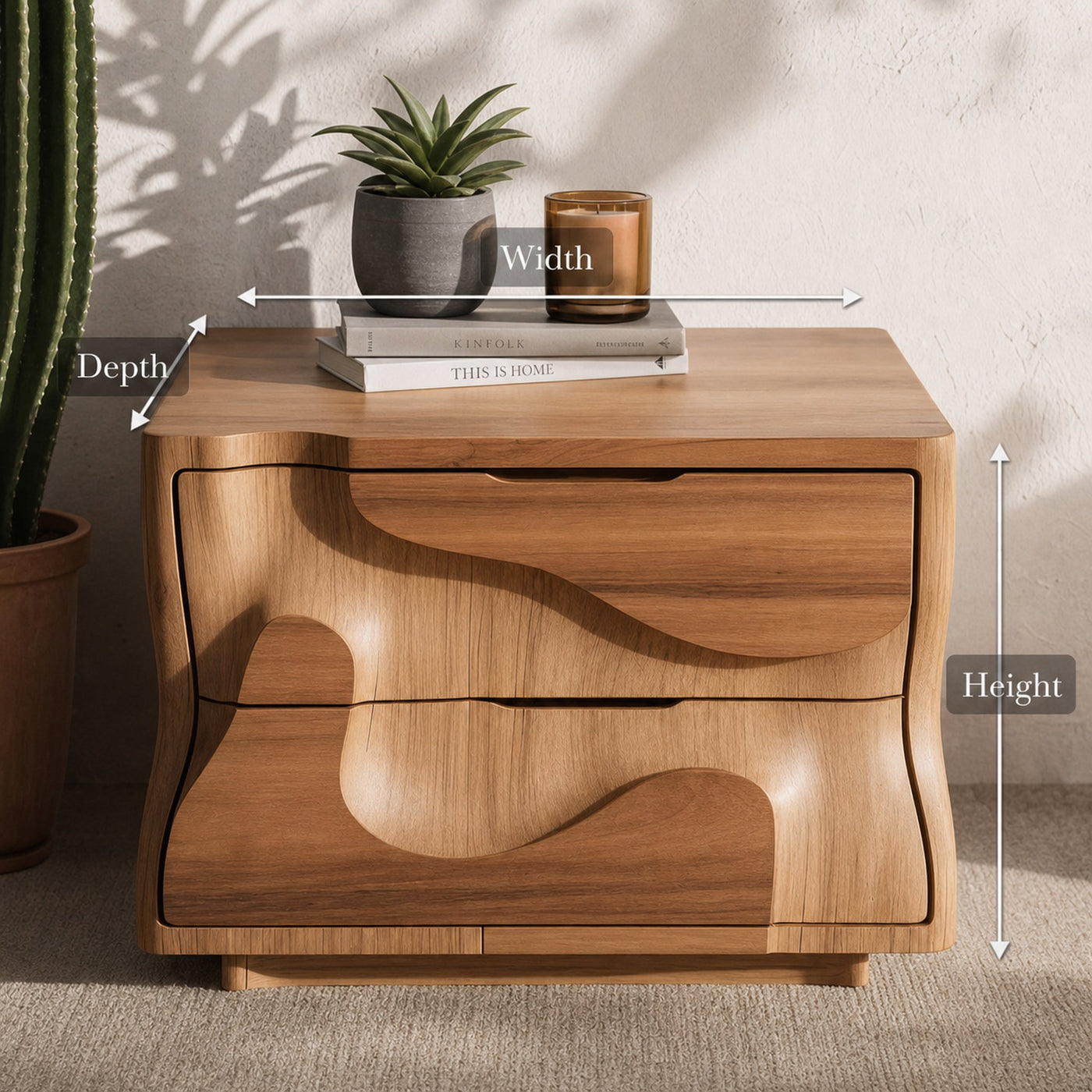 Modern Wavy Nightstand with Carved Drawer Cabinet For Bedroom And Living Room - product view 8