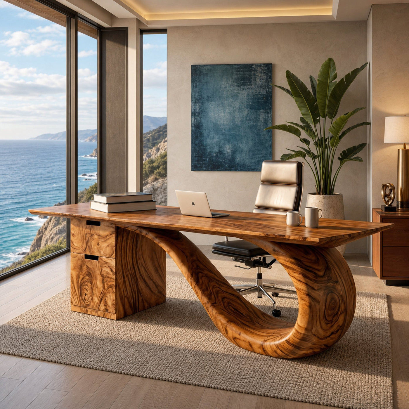 Modern Wooden Desk With Curved Base For Office - product view 6