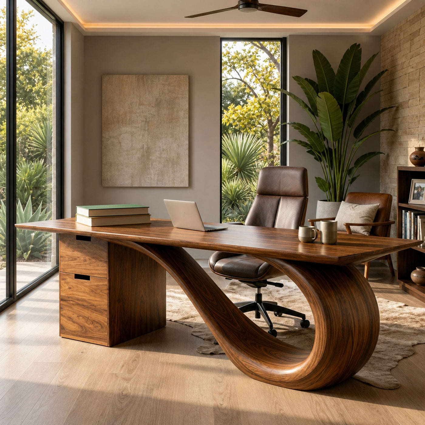 Modern Wooden Desk With Curved Base For Office - product view 7