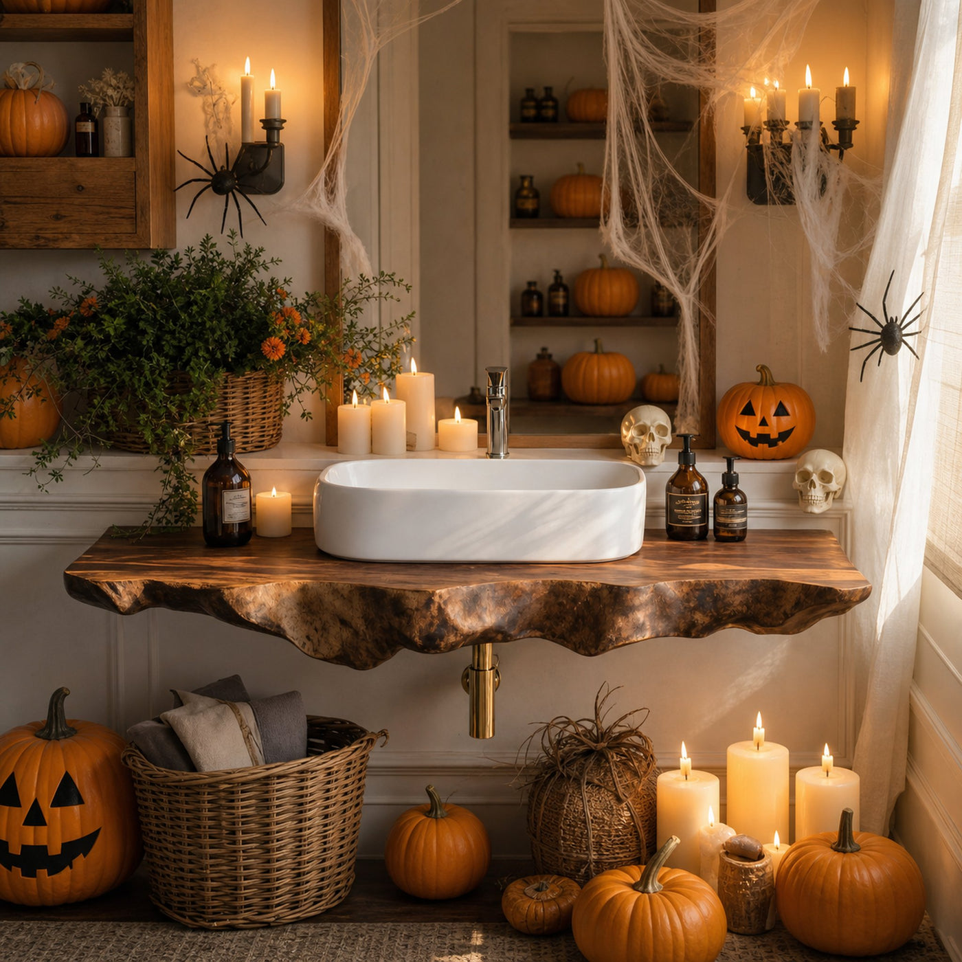 Modern Wooden Live Edge Bathroom Shelf For Furniture Decor Halloween Ideas
