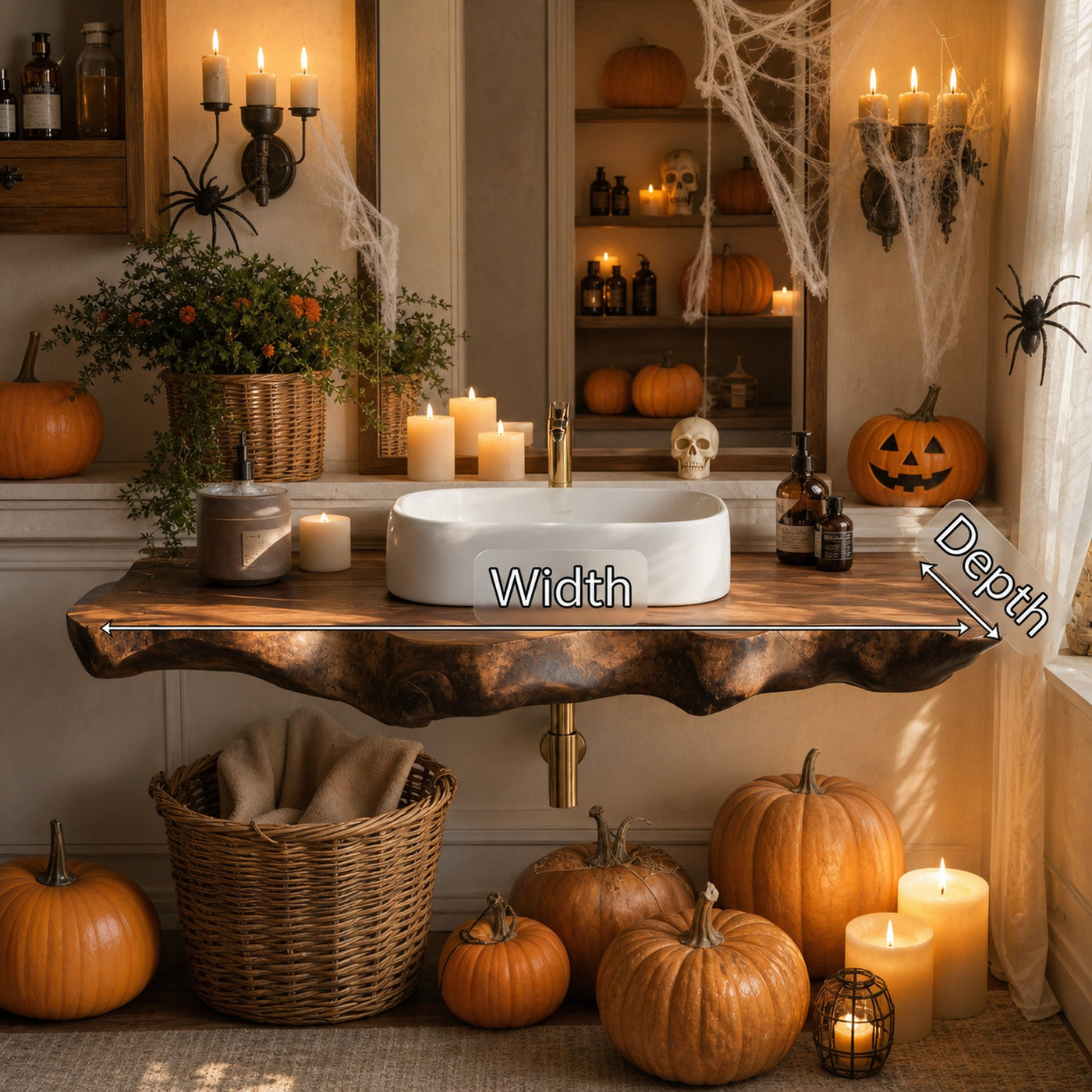 Modern Wooden Live Edge Bathroom Shelf For Furniture Decor Halloween Ideas - product view 6
