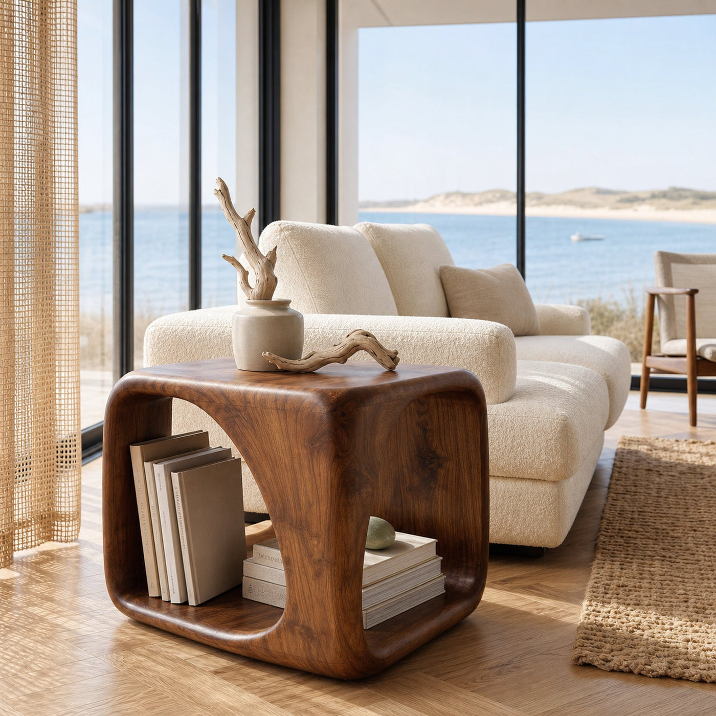 Modern Wooden Side Table With Sculptural Hollow Form For Living Room - product view 6