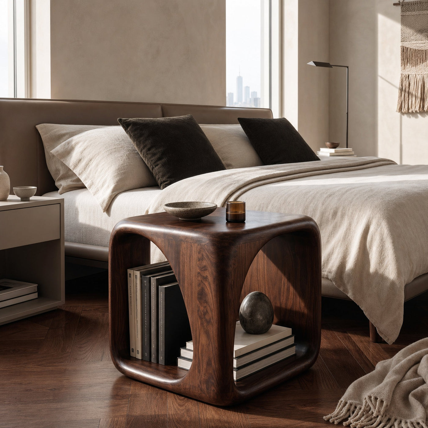 Modern Wooden Side Table With Sculptural Hollow Form For Living Room - product view 7