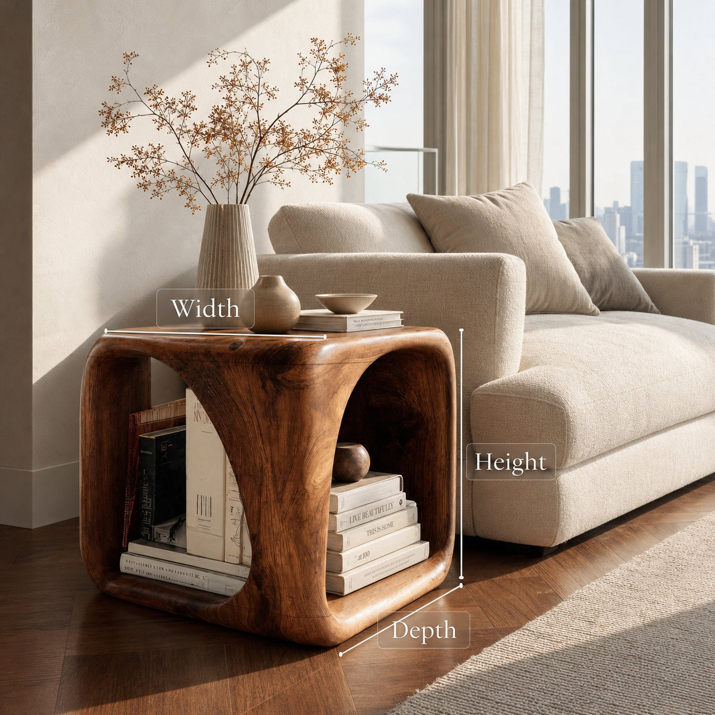 Modern Wooden Side Table With Sculptural Hollow Form For Living Room - product view 8