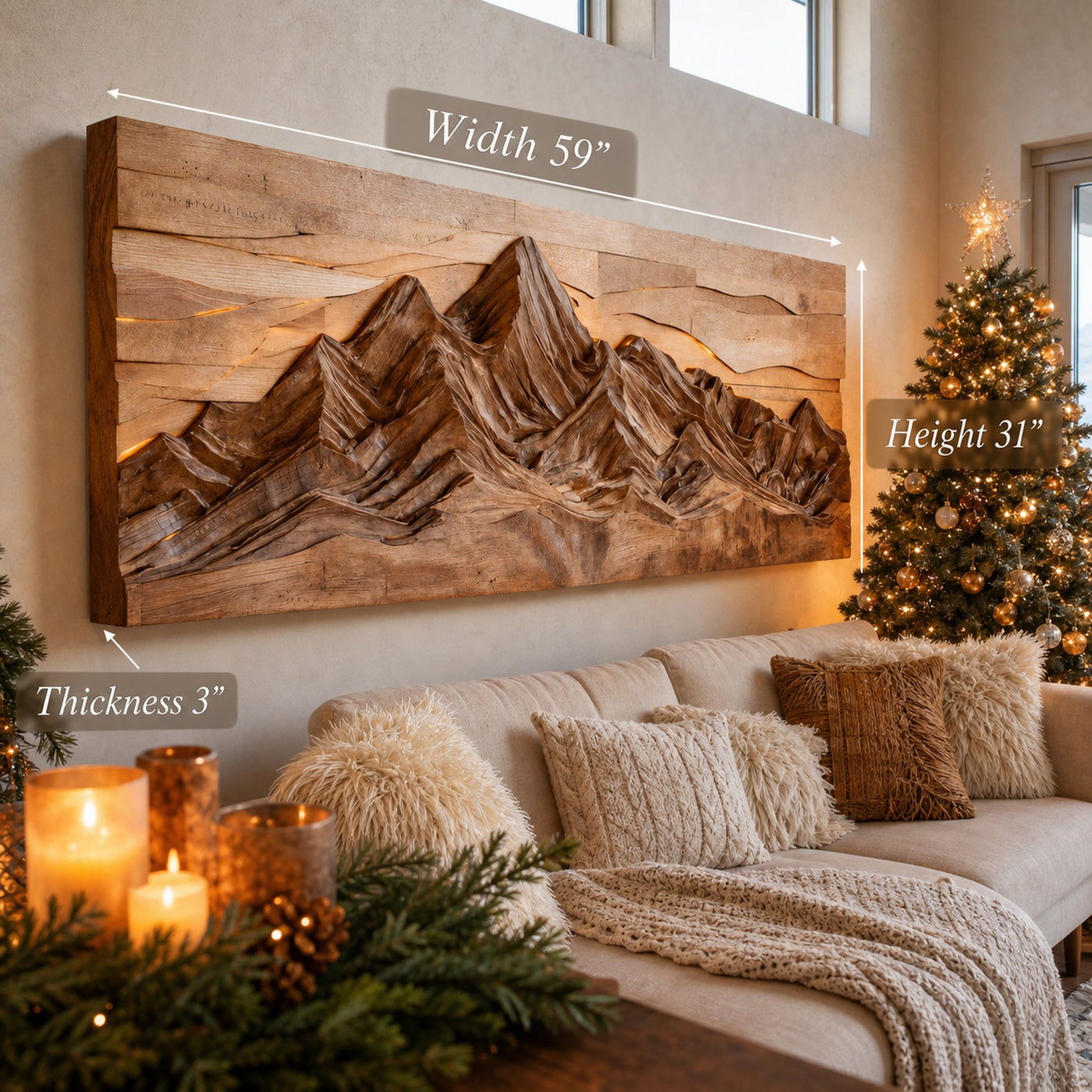 Mountain Wall Art With Layered Carved Design For Holiday Decor - product view 6