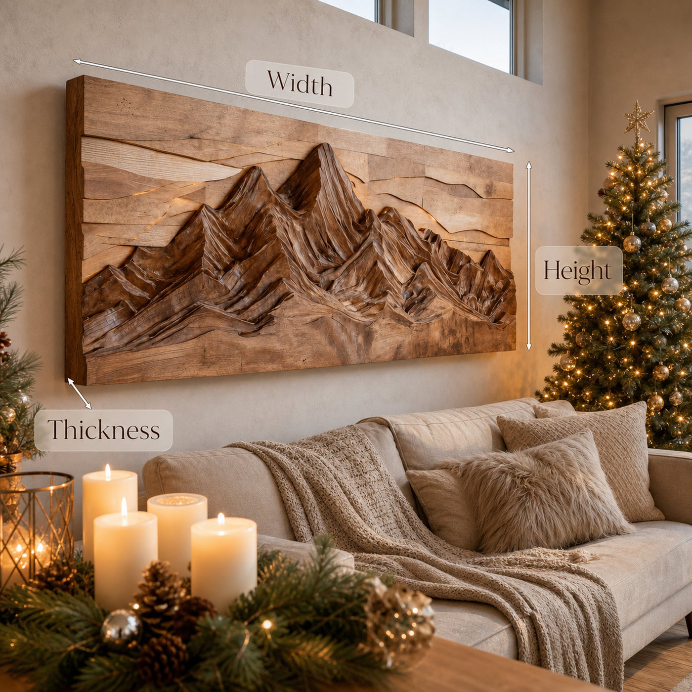 Mountain Wall Art With Layered Carved Design For Holiday Decor - product view 7
