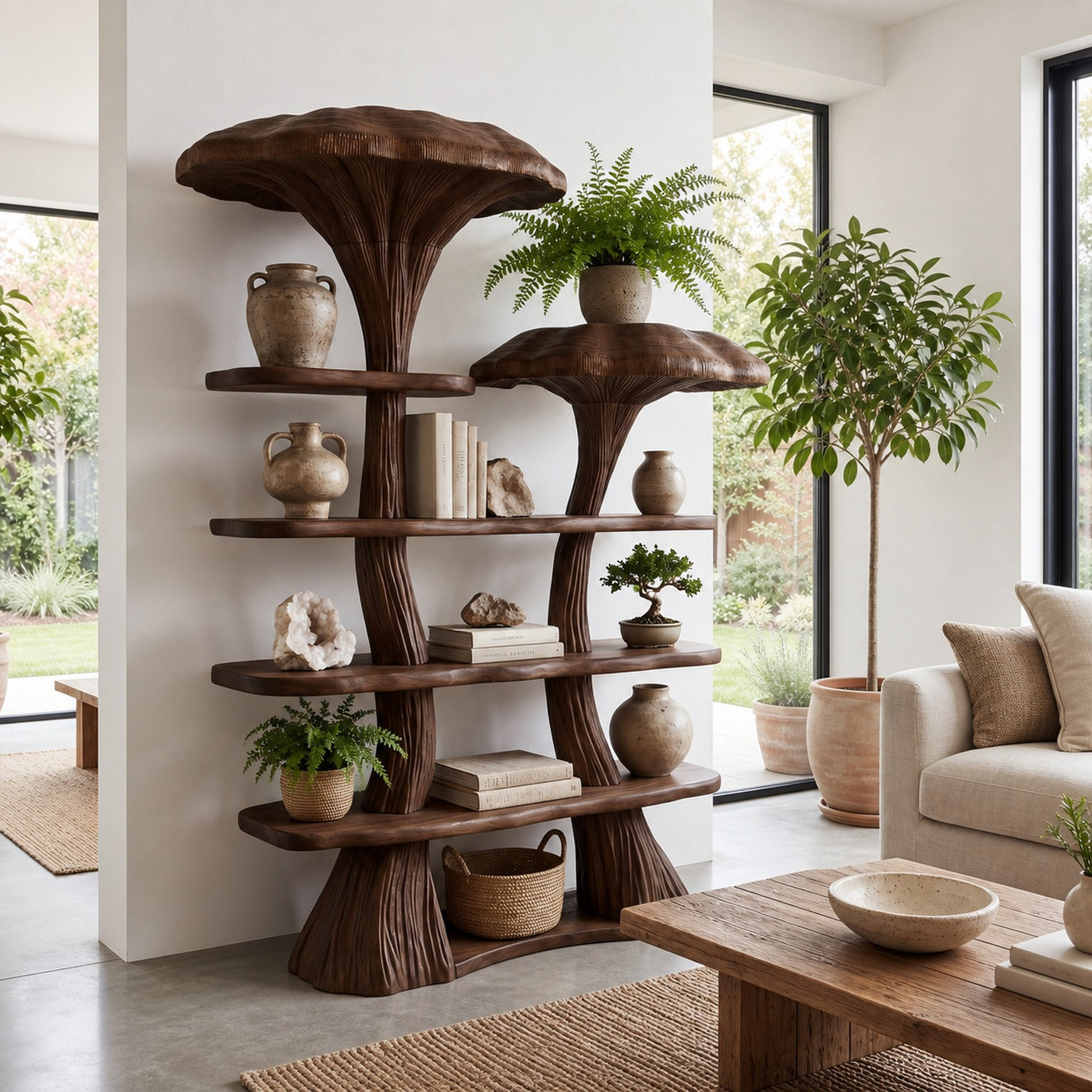 Mushroom Tree Bookshelf Wooden Nature Inspired Fantasy Gift - product view 6