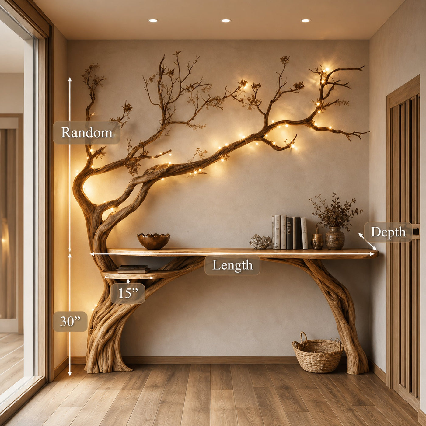 Natural Solid Wood Tree Bookshelf Rustic Side Table Farmhouse - product view 6