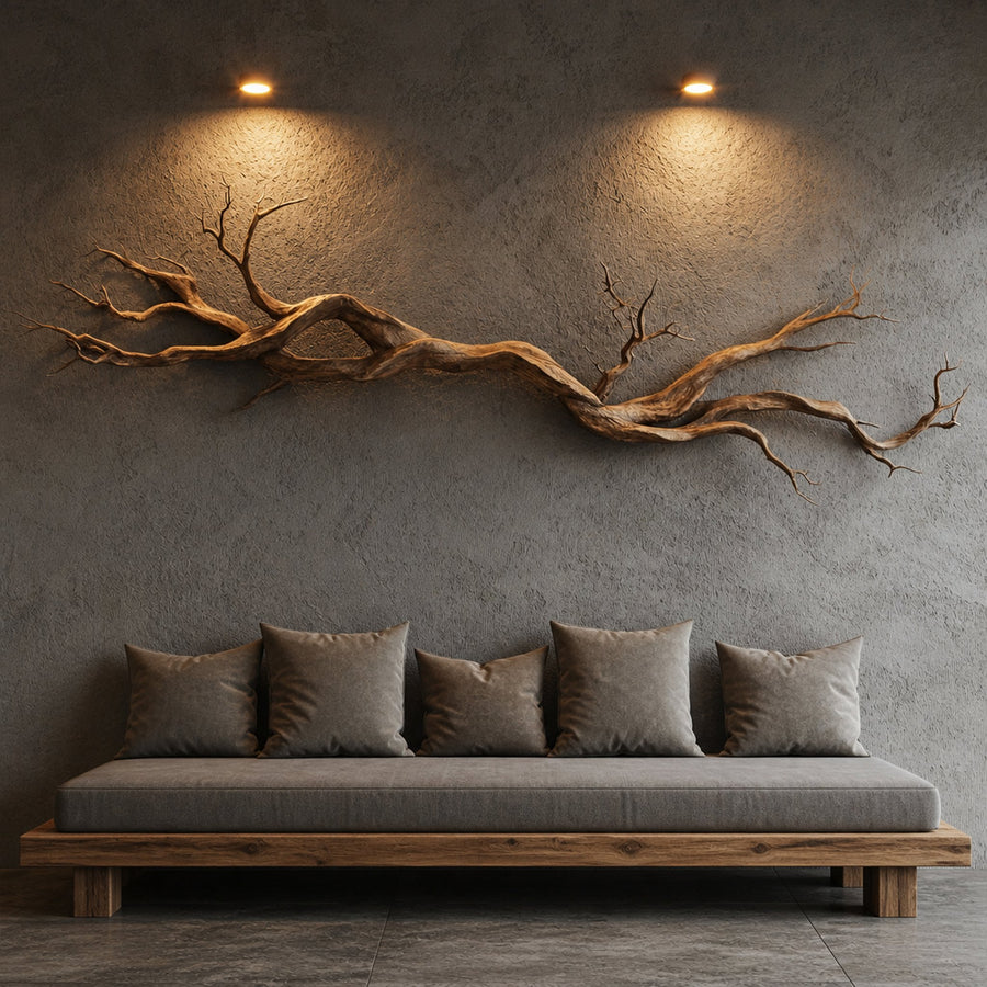 Natural Vine Carved Solid Wood Wall Sculpture Modern Decor