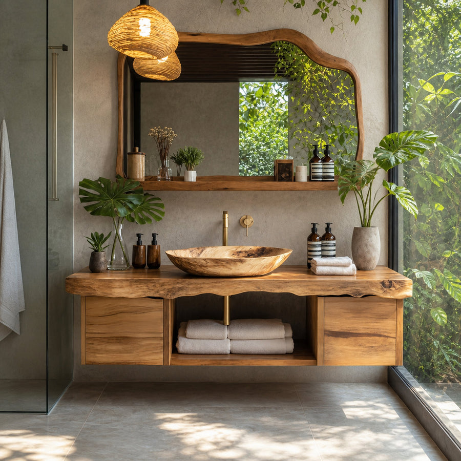 Natural Wood Floating Vanity For Bathroom Upgrade