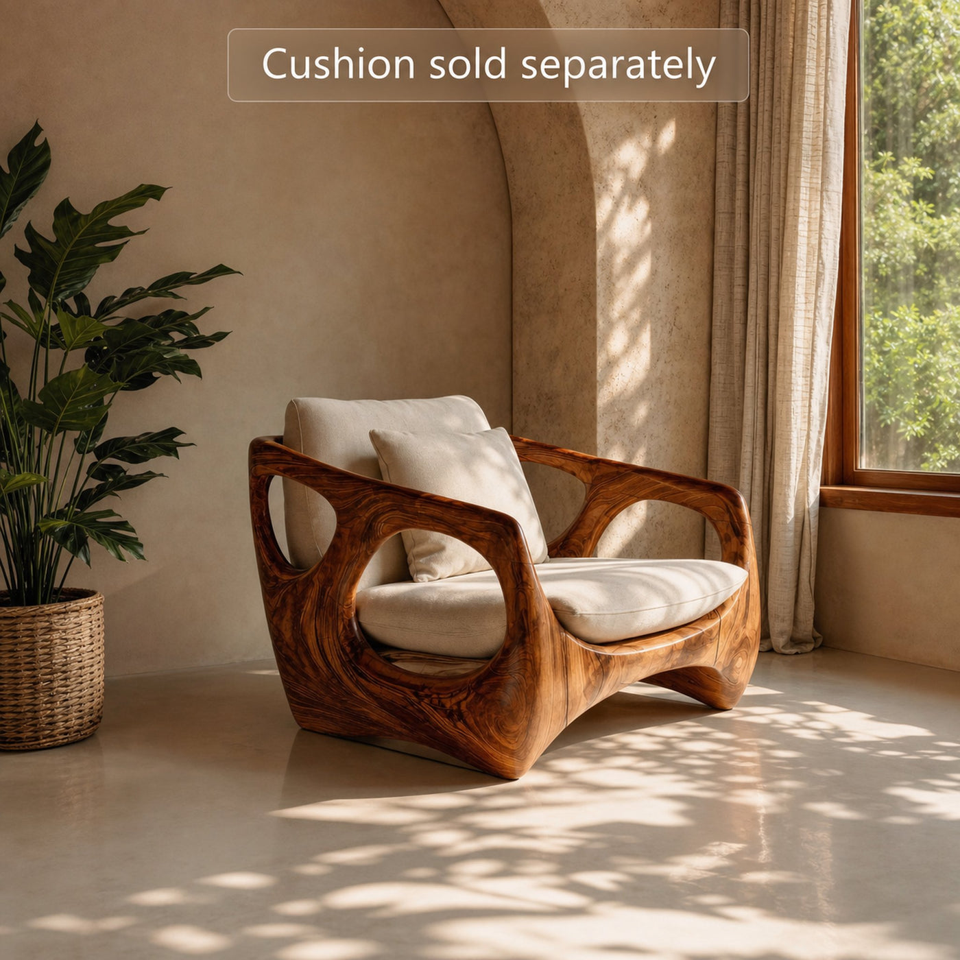 Organic Accent Chair With Carved Frame For Living Room - product view 6