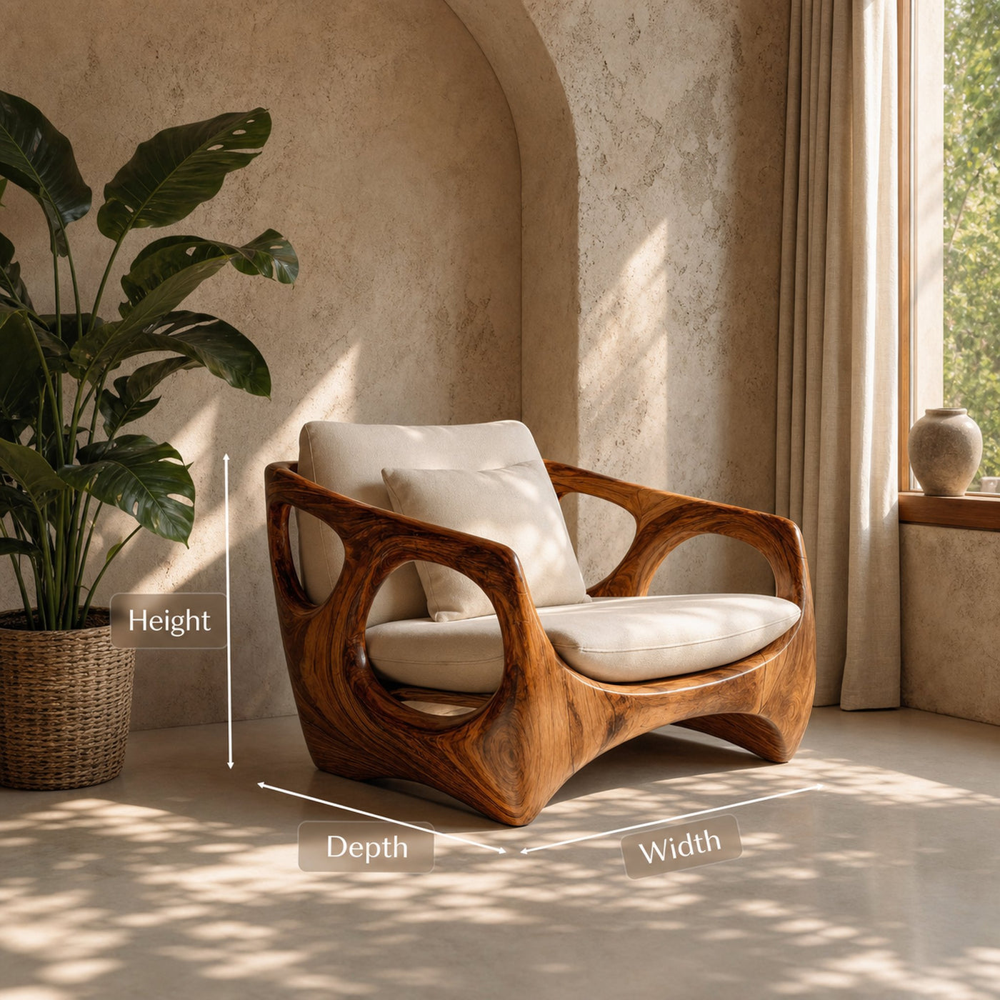 Organic Accent Chair With Carved Frame For Living Room - product view 7